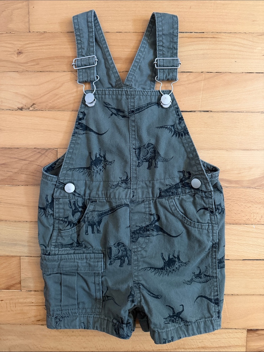 wonder nation Olive Green Dinosaur Short Overalls